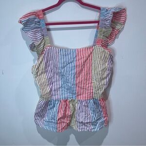 Rogue Collection Colorful Striped Ruffle Blouse